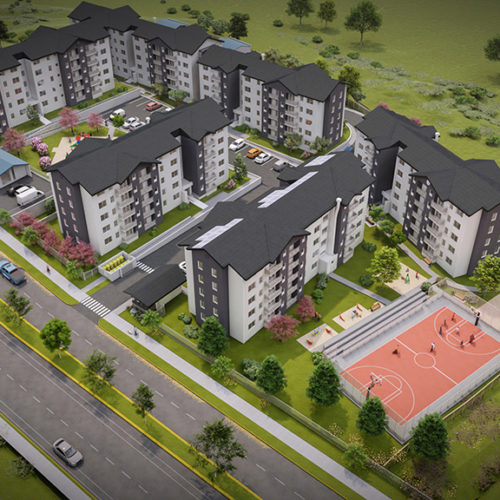 Vista Aérea Proyecto habitacional de subsidio Serviu, Condominio Javiera Carrera, Temuco
